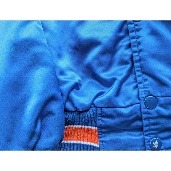 New York Mets 80s satin bomber Script jacket L blue orange MLB baseball vtg - Picture 3 of 7